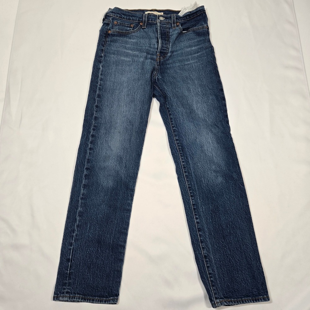 Levis Premium Wedgie Straight Jeans Womens 26x28 High Rise Button Fly Denim Blue